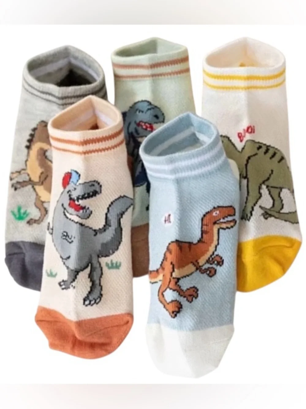 Kids Dinosaur Ankle Socks - Multicolor Cute Dino Design